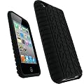 iGadgitz Black Silicone Skin Case Cover with Tyre Tread Design for iPod Touch 4th Generation 4G 8GB, 32GB & 64GB + Screen Protector