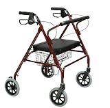 Heavy Duty Bariatric Rollator Walker with Large Padded Seat Red