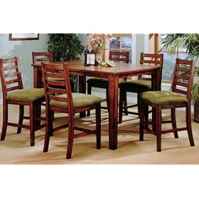 7pc Birch Solid Wood Counter Height Dining Table Bar Stool Set by AtHomeMart