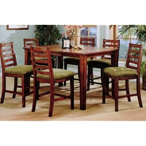 7pc Birch Solid Wood Counter Height Dining Table Bar Stool Set by