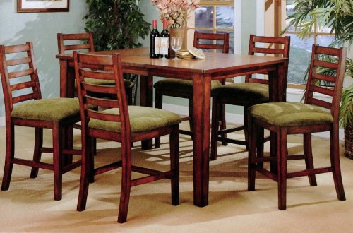 7pc Birch Solid Wood Counter Height Dining Table Bar Stool Set