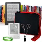 Amazon Kindle DX Free 3G model ( Graphite , White , Latest Generation , 2nd Generation ) Accessories Kit: **Graphite - Red** Kindle DX Carrying Case Hard Cube Case with Shoulder Strap and Attached Pocket + Custom Cut Kindle DX Screen Protector + Black Kindle DX Earphones + VG Live * Laugh * Love Wrist band!!!