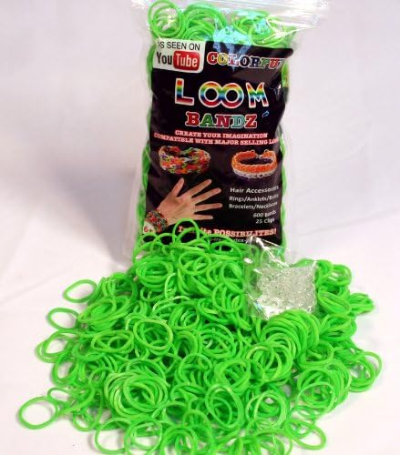 New Loom Bandz - For Rubber Band Bracelets - Refill Pack of 600 Pieces & 25 Clips!! - Neon Green - 100% Compatible with Rainbow Looms