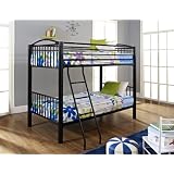Thick Tube Black Metal Twin Over Twin Bunk Bed