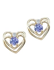 Tommaso Design (tm) Round 4mm Genuine Tanzanite and Diamond Heart Earrings