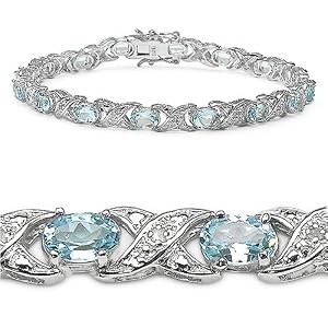 Classic 9.75 Carat Genuine Blue Topaz Ovals and Diamond Sterling Silver... by