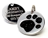 25mm Glitter Black Paw Print Dog Pet ID Tag Disc Engraved