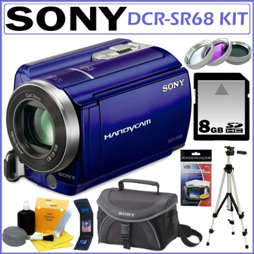 Sony DCRSR68 DCR-SR68 80GB Hard Disk Drive Handycam® Camcorder with 60x Optical Zoom and 2.7-inch Widescreen LCD in Blue + 8GB Deluxe Accessory Kit