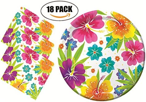 Tropical Luau Hawaiian Party Pack - Tableware for 18 Guests - Plates, Napkins