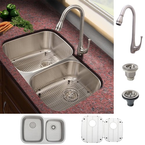 Ticor Stainless Steel Ktichen Sink and Brushed Nickel Pull-out Faucet Combo