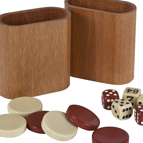 Backgammon Checkers, Dice & Two Dice Cups-Brown/Ivory 7/8
