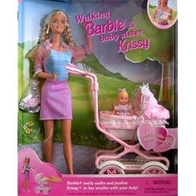 Barbie - Walking Barbie & New Baby Sister krissy Doll - 1999 Mattel