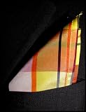 Yellow Red Plaid Silk Pocket Square, 100% Silk - by Royal Silk