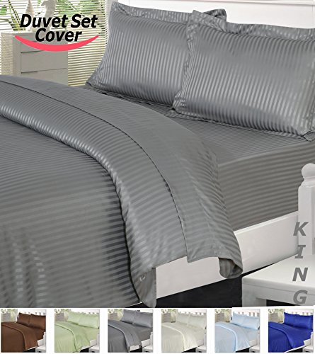 King Striped Duvet-Cover-Set Grey - Brushed Velvety Microfiber -Luxurious, Comfortable, Breathable, Soft & Extremely Durable - Wrinkle, Fade & Stain Resistant - Hotel Quality By Utopia Bedding (King, Grey)