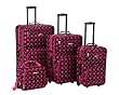 Rockland 4PC Black/Pink Dots Luggage Set