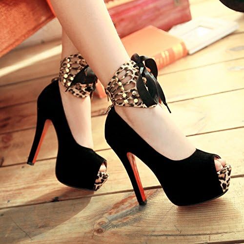 Butterfly foot ring strap two wear leopard fish head high with waterproof shoes-Black Foot Length=24.4CM=9.6In