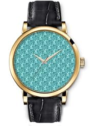 SPRAWL Aanalog Fashion Series Gold Ladies Watches of Genuine Black Leather Strap,Unique Wrist Watch for Women Girls Designed with Drawing of running person