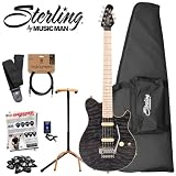 Sterling by Music Man AX40-TBK Electric Guitar with Transparent Black Finish - Kit Includes: Planet Waves Strap (PWS100V), Planet Waves 10\' Cable (PW-CGT-10), Ultra Guitar Stand (2445BK),Fender Clip-on Tuner (009-1160-000), and Shredder Pick Pack