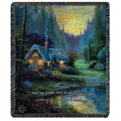 Manual Woodworkers and Weavers Inspirational Collection Tapestry Throw with Verse, Meadowood Cottage by Thomas Kinkade, 50 by 60-Inch