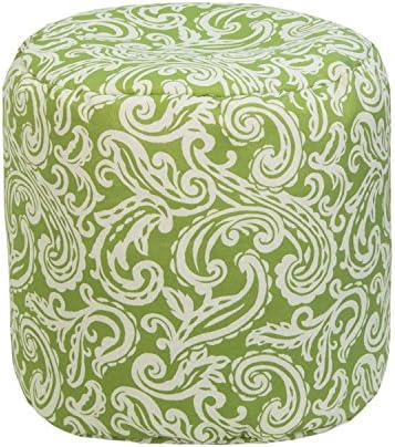 Single Piece Colima Verde Round Shape Ottoman, Beanbag Pattern, Acrylic Material, Eco-Friendly, Designed From Weather-Resistant Acrylic Fabric, Indoor - Outdoor Decor, Assembled, Light Green, White