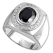 Sterling Silver Men's Ring - Clear / Black CZ - 5mm Band Width - 17mm Face Height - Sizes: 9-15