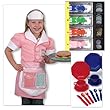 Melissa & Doug Waitress Outfit Dress Up Costume with Money Tray and 1 Set of Dishes Set of 3 Items