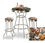 Chrome Bar Table & 2 Chrome Finish Chicken Fabric Seat Barstools