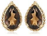 14k Yellow Gold Pear Shaped Rope Design Smoky Quartz Earrings