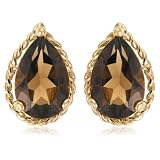 14kYellowGoldPearShapedRopeDesignSmokyQuartzEarrings