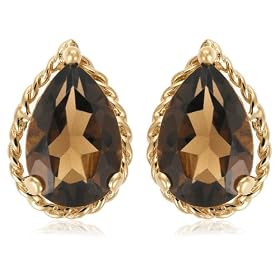 14k Yellow Gold Pear Shaped Rope Design Smoky Quartz Earrings by Amazon.com Collection