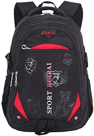 Durable High School Backpack Boys Bookbag Large Black Red