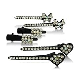 Set of Six White Rhinestone Hair Pins, Heart, Bow and Rectangular Shaped