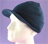 MENS KNITTED BEANIE HAT WITH PEAK, ONE SIZE FITS ALL DARK BLUE