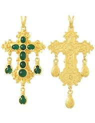 Gold Charm Pendant Emerald Large Cabachon Gold Cross