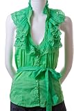 Marineblu Victorian Ruffle Lace Neck Belted Smocked Back Halter Top Green