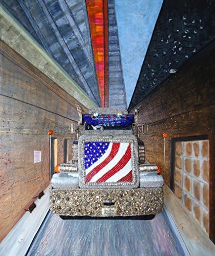 MAJESTIC Beaded Painting Tractor Trailer Truck art and Bulldog 20 x 24 canvas Ready to Ship e