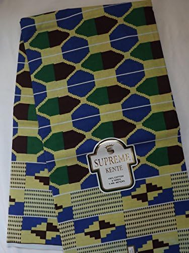 Print Kente African Fabric Guaranteed wax Holland 100% Cotton Blue and Green 6 yards
