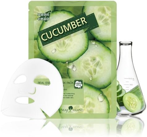 100% Cotton Korean Face Sheet Mask 10 Pcs - Real Essence Mask Pack (Cucumber)