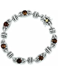 Sterling Silver with 14k Gold 5.14 Smokey Quartz 7.5in Bracelet - Antique Boutique - Vintage Style - Jewelry