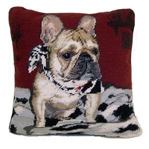 French Bulldog Dog Needlepoint Throw Pillow 14"