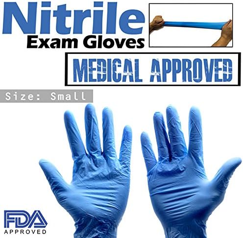 100 Pcs. Medical Blue (Size: Small) Nitrile Exam Gloves All Purpose Blue Disposable Dental Tattoo Cleaning Home Thick FDA Approved Powder Free Non Latex Vinyl