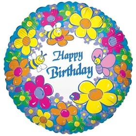 Helium Filled Foil Balloon 18" - Happy Birthday (Flowers/Bees)