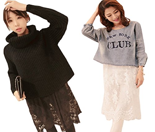 【ARINCO】 ラブリー フラワー レース 刺繍 スカート トップス ワンピース 着まわし レディース フリーサイズ ホワイト ブラック 白 黒 春 夏 全２色