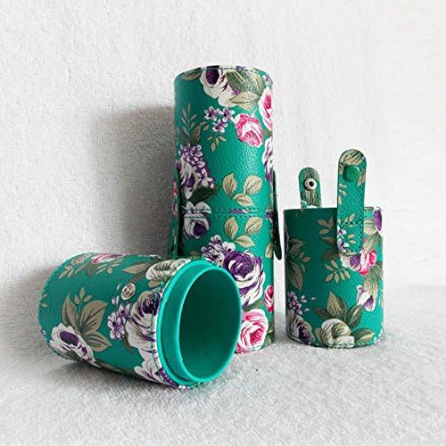 Greatcircus® Peony Pu Leather Cup Holder Storage Case for Makeup Brushes Tool (Green)