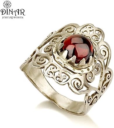 Silver lace ring, sterling silver lace ring red garnet Gemstone, filigree lace ring silver cocktail ring, statement ring, right hand ring