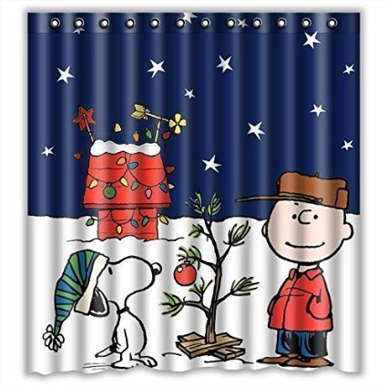 HomeMo Custom Peanuts Christmas Snoopy Waterproof Bathroom Shower Curtain Polyester Fabric Shower Curtain Size 66 X 72