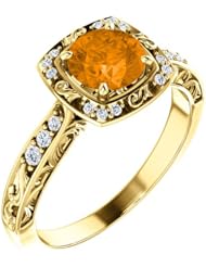 18K Yellow Gold 6.00mm Round Cut Spessartite Garnet and Diamond Ring -- LIFETIME WARRANTY