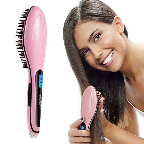 Magicfly Hair Straightening Brush, Fast Natural Straight Hair Styling, Anion Hair Care, Anti Scald, Massage Straightening Irons, Detangling Hair Brush (Pink)