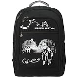 15 inch Café in Midnight Paris Laptop Padded Compartment Backpack School Bag