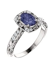 18K White Gold 7.00x5.00mm Oval Cut Iolite and Diamond Ring -- LIFETIME WARRANTY